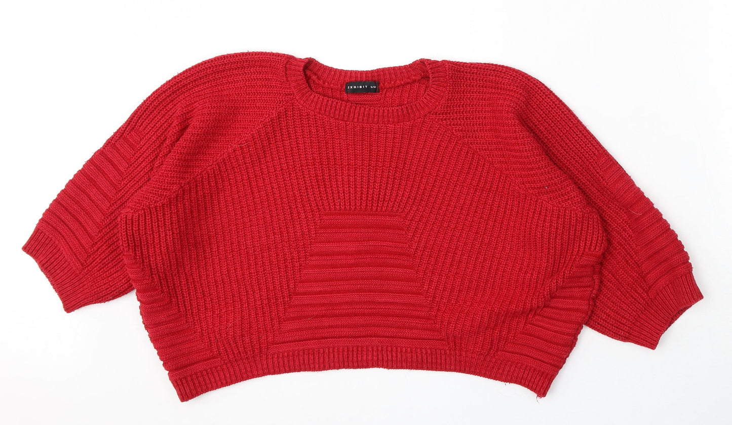 Exhibit Womens Red Round Neck Acrylic Pullover Jumper Size S