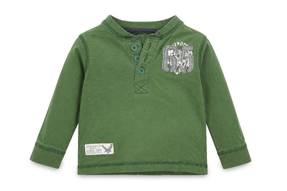 Dunnes Baby Green Cotton Pullover T-Shirt Size 12-18 Months Henley Button