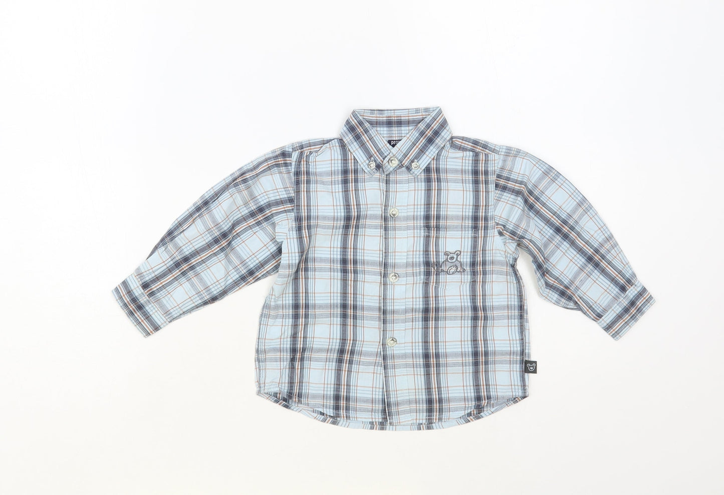 Peanuts Baby Baby Blue Plaid Cotton Basic Button-Up Size 12 Months Collared Button - Bear