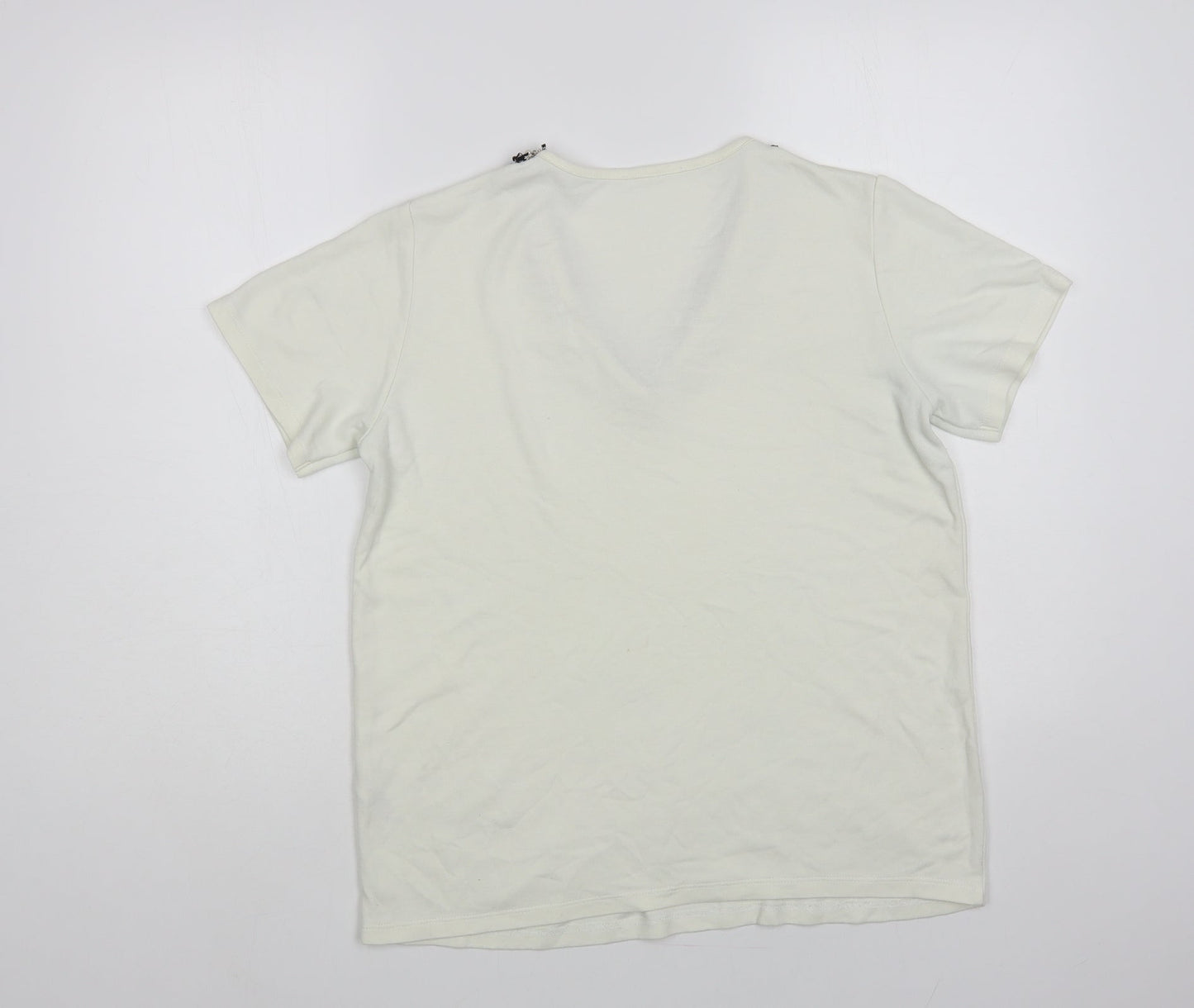 Gallery Womens White Viscose Basic T-Shirt Size S V-Neck - Embellished Neckline