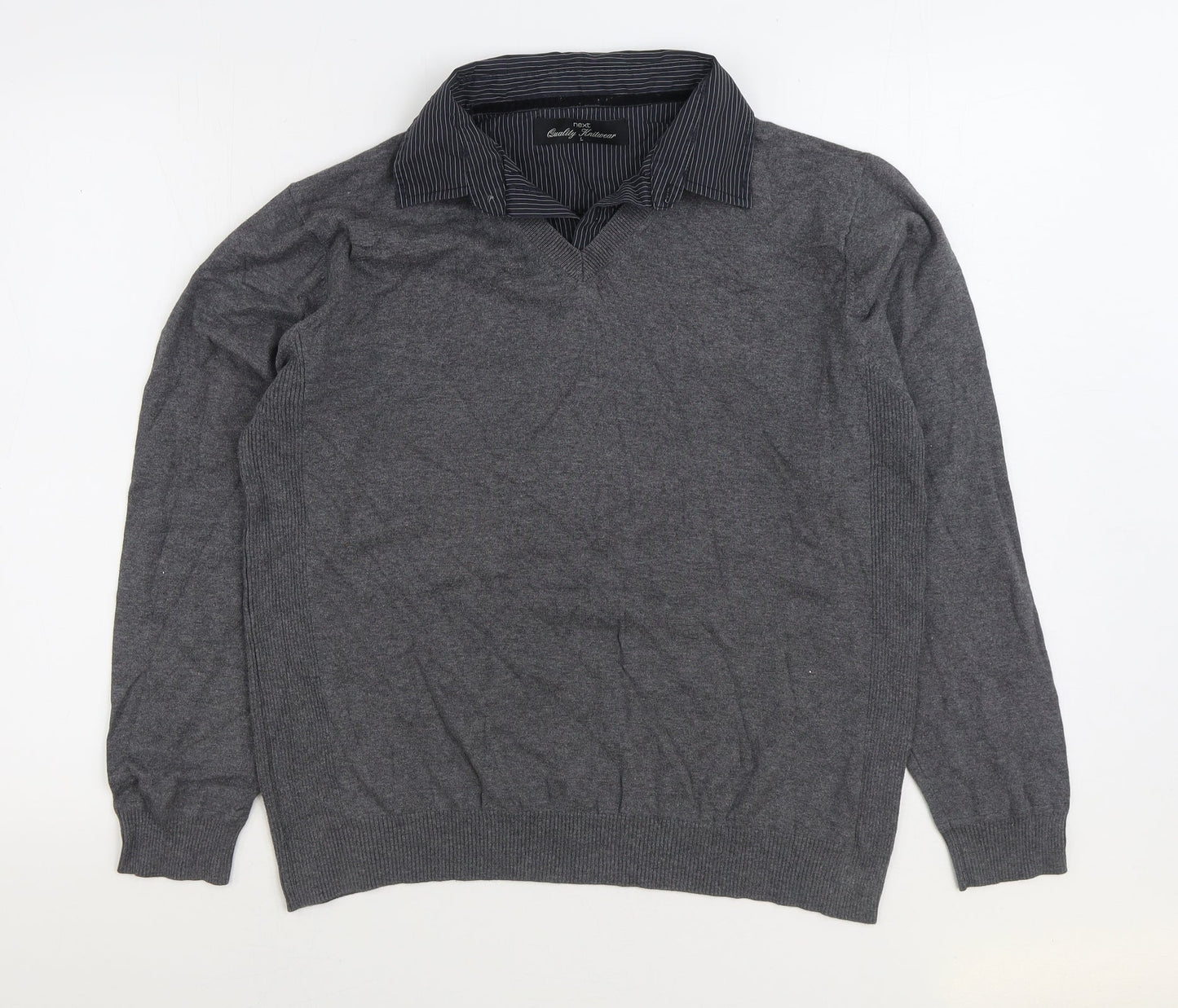 NEXT Womens Grey Collared Cotton Pullover Jumper Size L