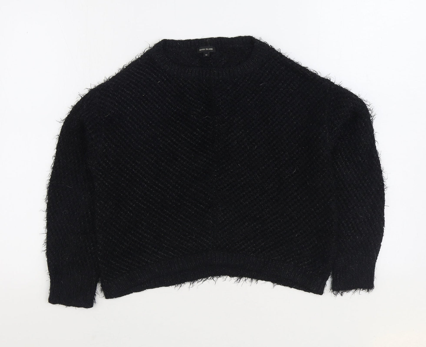 River Island Womens Black Round Neck Nylon Pullover Jumper Size 10