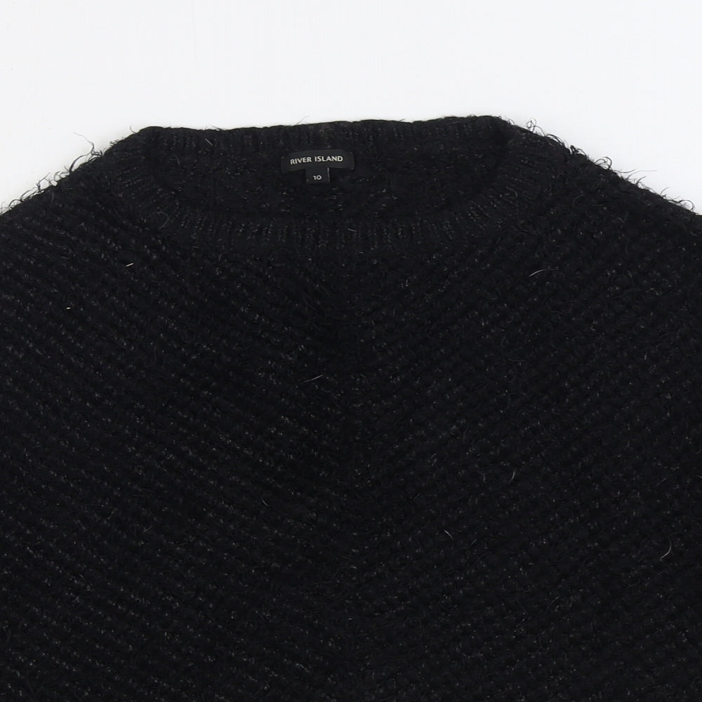 River Island Womens Black Round Neck Nylon Pullover Jumper Size 10