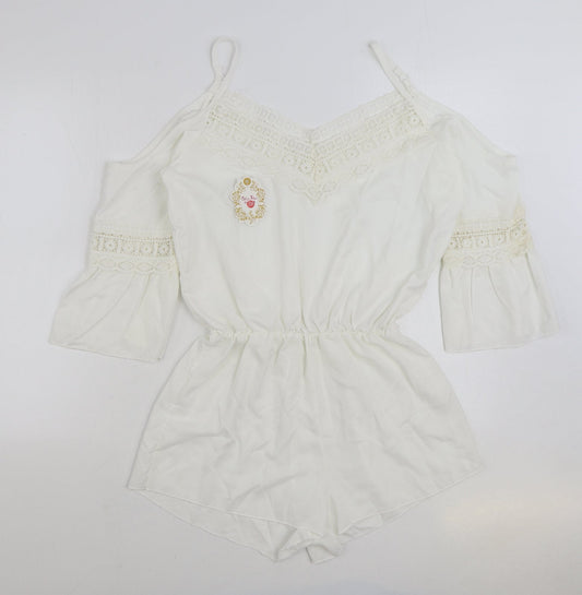 Wei Xiao Clothing Womens White Polyester Playsuit One-Piece Size M Pullover - Lace Detail