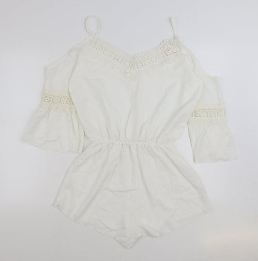 Wei Xiao Clothing Womens White Polyester Playsuit One-Piece Size M Pullover - Lace Detail