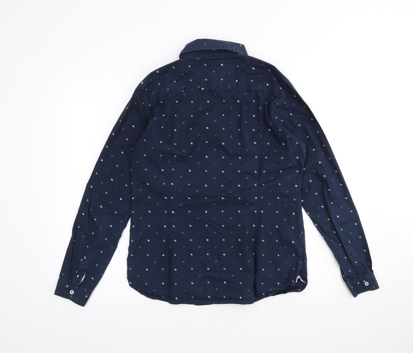 Crew Clothing Womens Blue Geometric Cotton Basic Button-Up Size 10 Collared