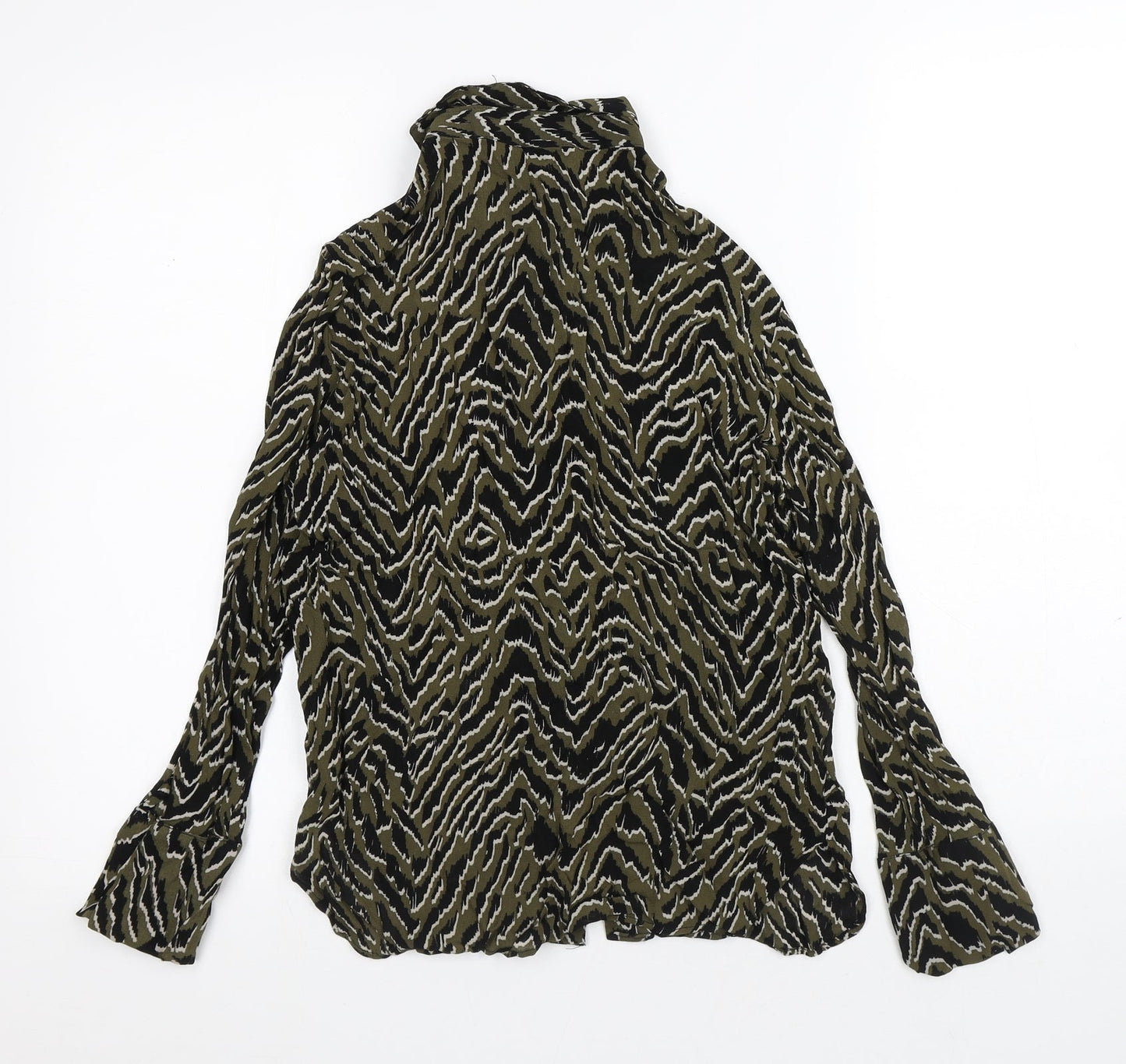MNG Womens Green Animal Print Polyester Basic Blouse Size S Collared