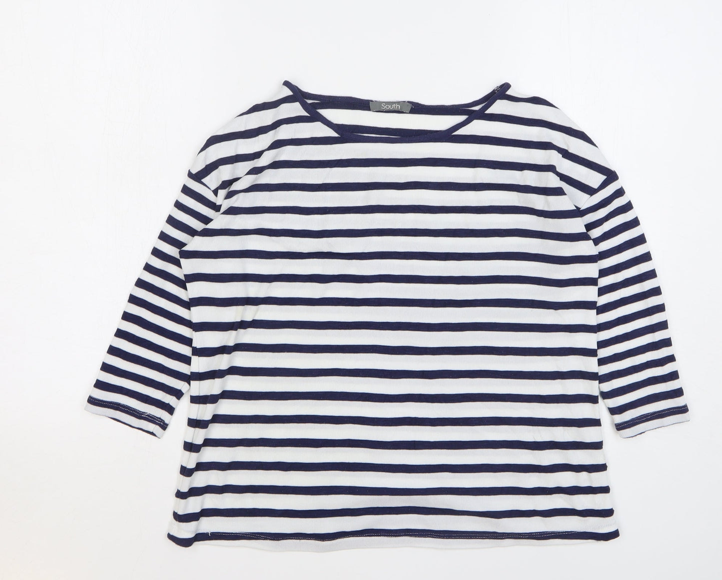 South Womens Blue Striped Polyester Basic T-Shirt Size 10 Round Neck