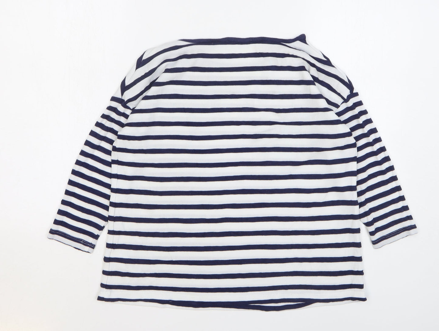South Womens Blue Striped Polyester Basic T-Shirt Size 10 Round Neck