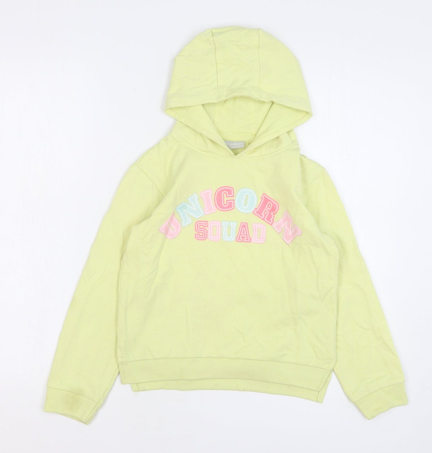 Matalan Girls Yellow Cotton Pullover Hoodie Size 9 Years Pullover - Unicorn Squad