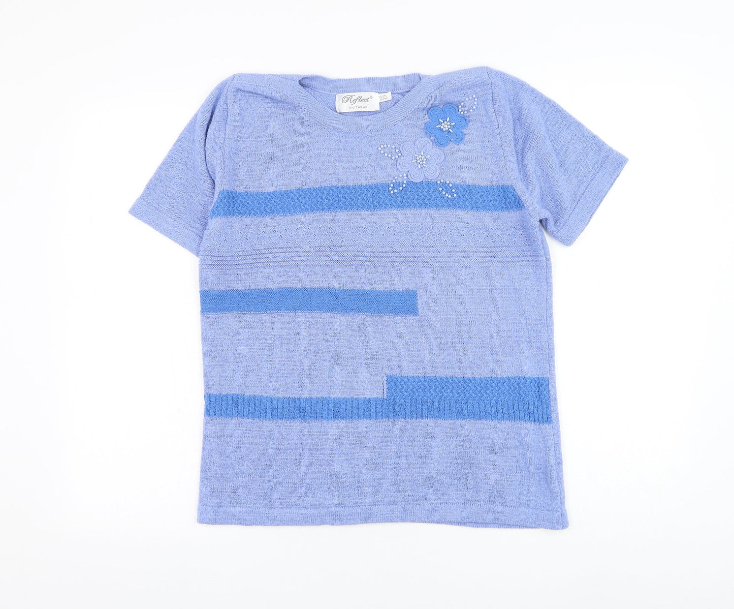 Reflect Womens Blue Round Neck Striped Acrylic Pullover Jumper Size S - Flower