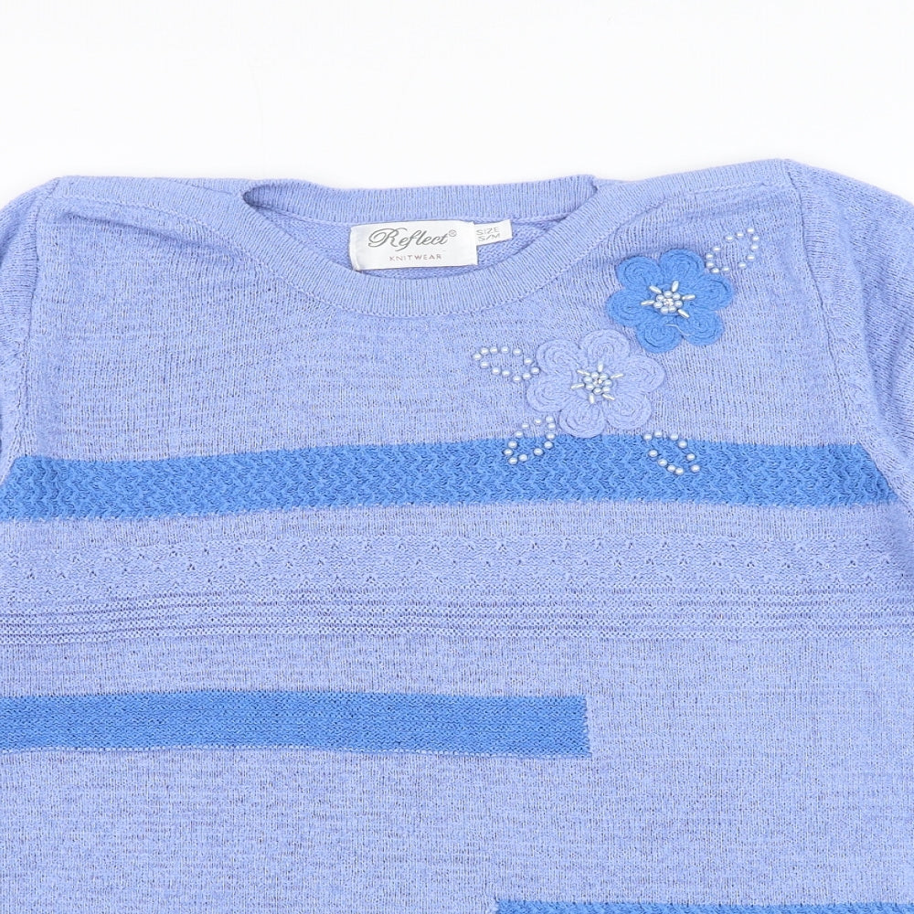 Reflect Womens Blue Round Neck Striped Acrylic Pullover Jumper Size S - Flower