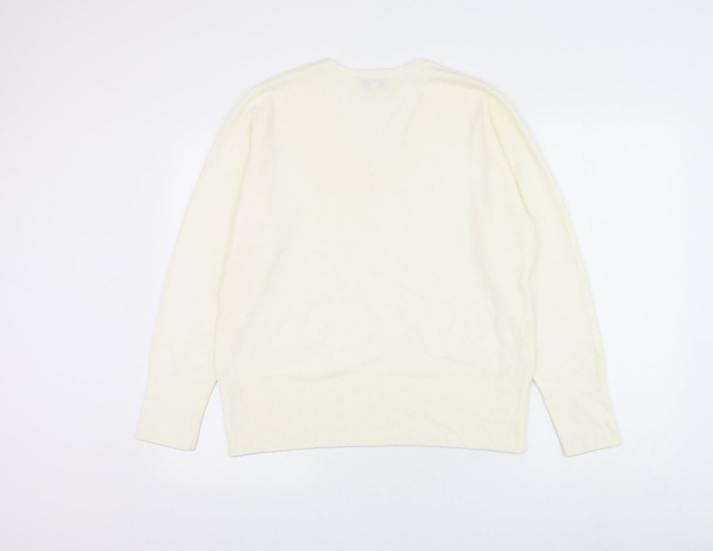 Debenhams Womens White V-Neck Acrylic Pullover Jumper Size 12