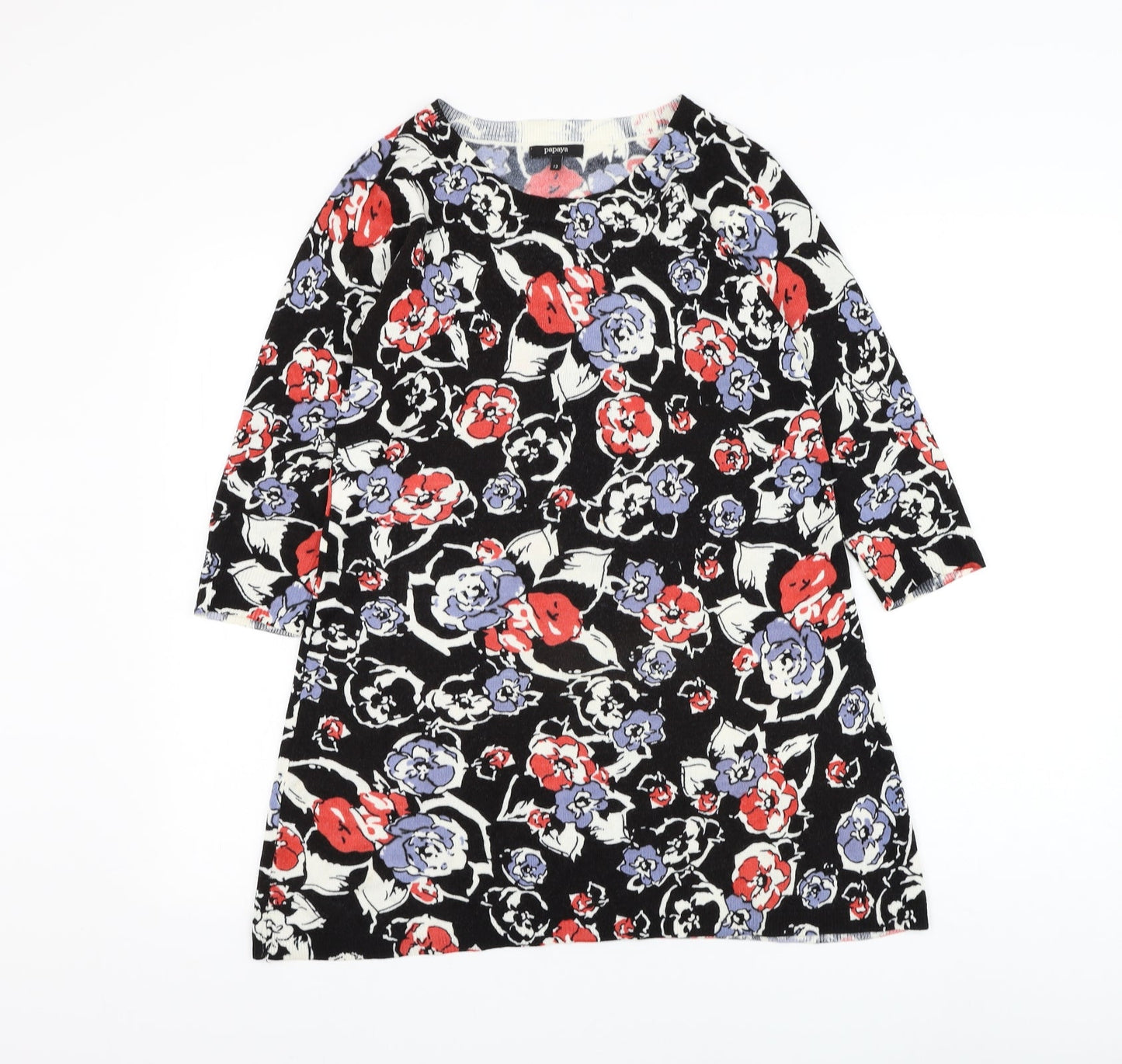 Papaya Womens Black Round Neck Floral Acrylic Pullover Jumper Size 12