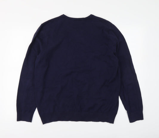 Burton Mens Blue V-Neck Cotton Pullover Jumper Size XL