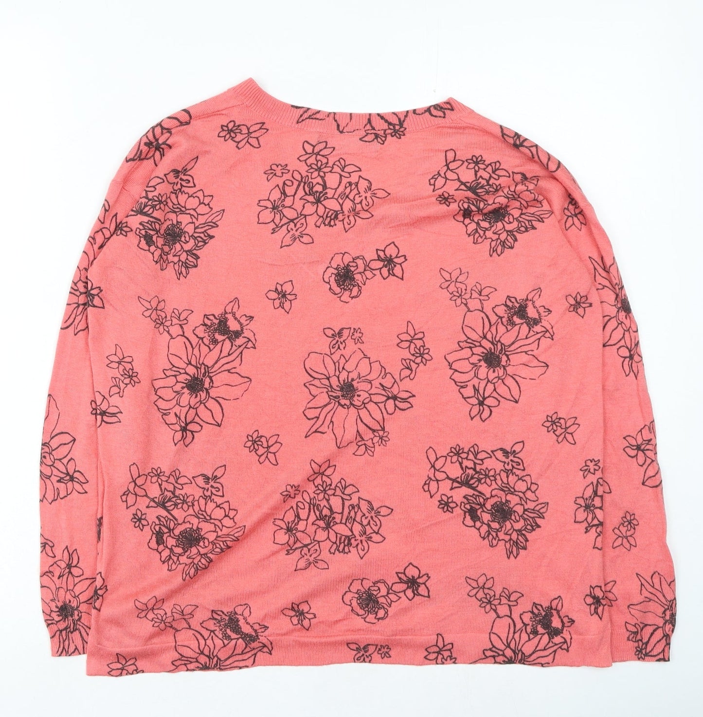 Marks and Spencer Womens Pink V-Neck Floral Acrylic Pullover Jumper Size S