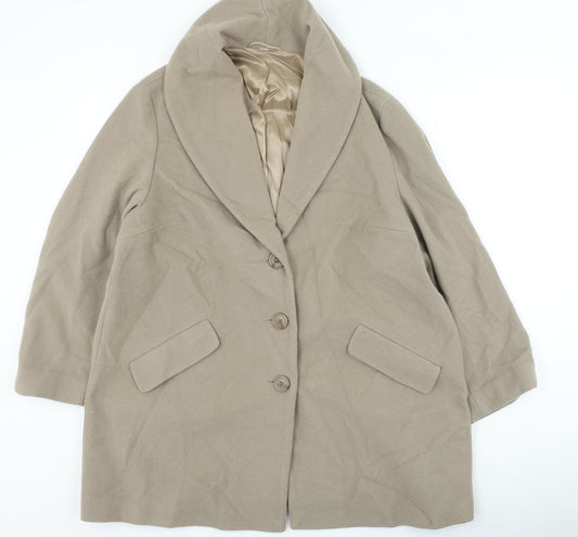 Preworn Womens Beige Overcoat Coat Size L Button