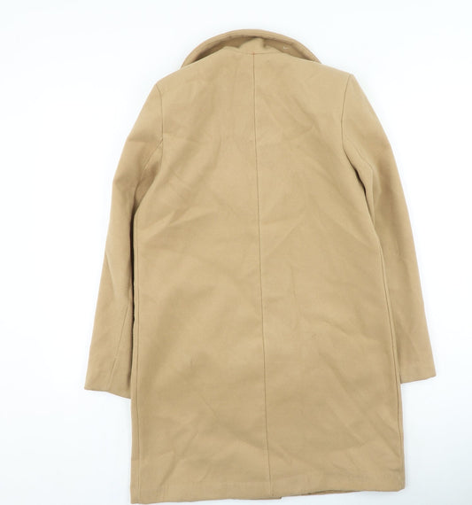 Boohoo Womens Brown Overcoat Coat Size 8 Button