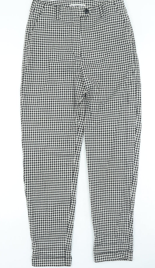 Pull&Bear Womens White Plaid Polyester Trousers Size 26 in L25 in Regular Zip