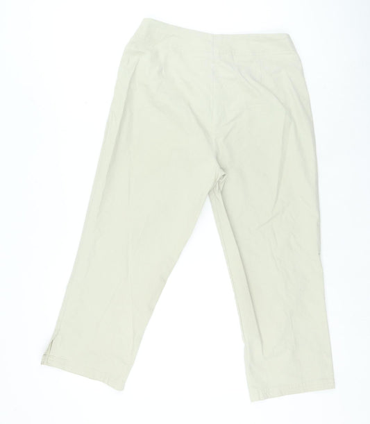 Marks and Spencer Womens Beige Cotton Trousers Size 12 L25 in Regular Zip