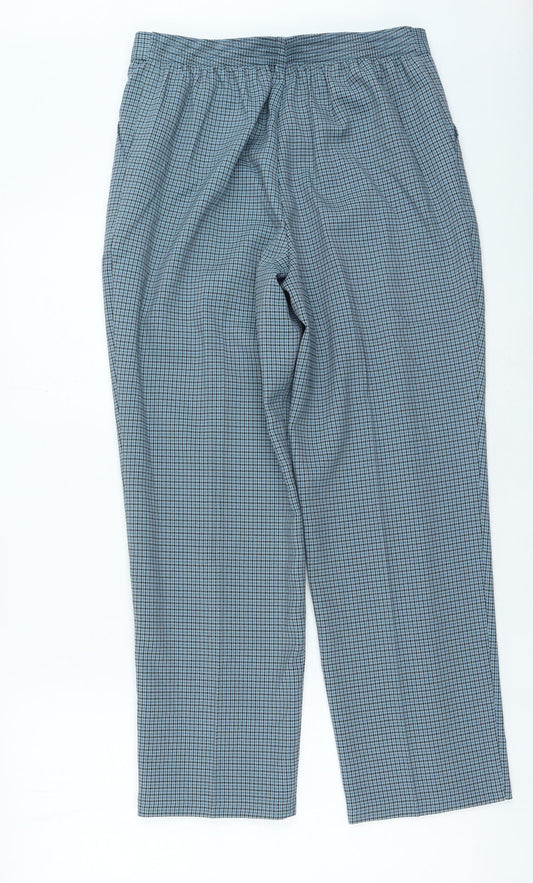 Marks and Spencer Womens Blue Check Polyester Trousers Size 30 in L23 in Regular