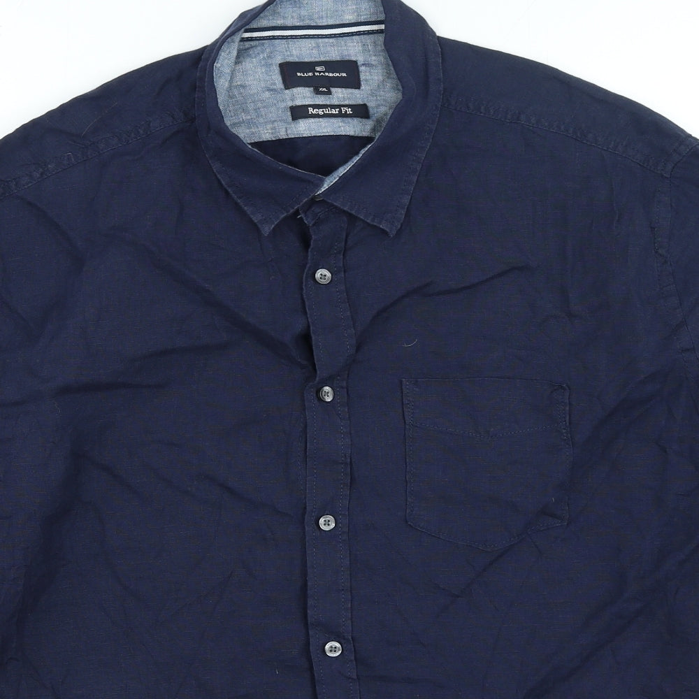 Blue Harbour Womens Blue Cotton Basic Button-Up Size 2XL Collared