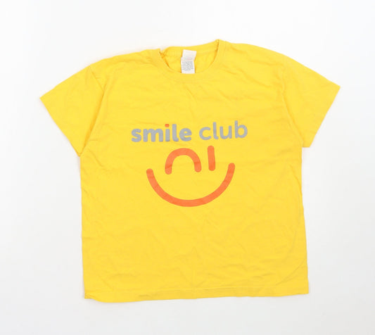 Fruit of the Loom Boys Yellow Cotton Basic T-Shirt Size 7-8 Years Round Neck Pullover - Smile