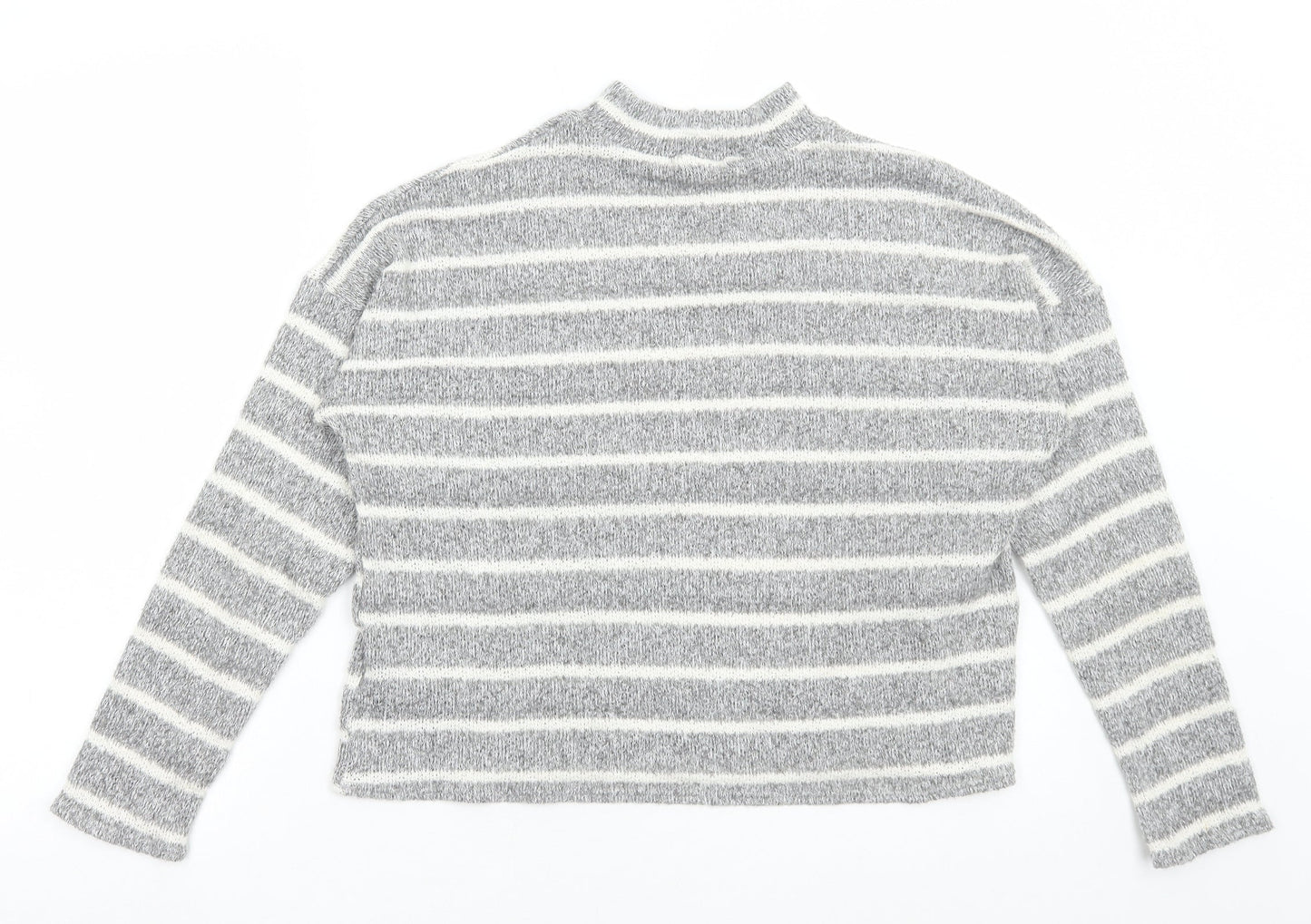 BDG Womens Grey High Neck Striped Polyester Pullover Jumper Size S