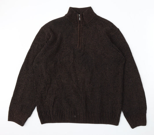 Reed Mens Brown Mock Neck Polyester Pullover Jumper Size L
