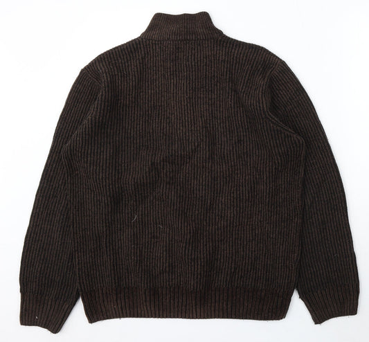 Reed Mens Brown Mock Neck Polyester Pullover Jumper Size L