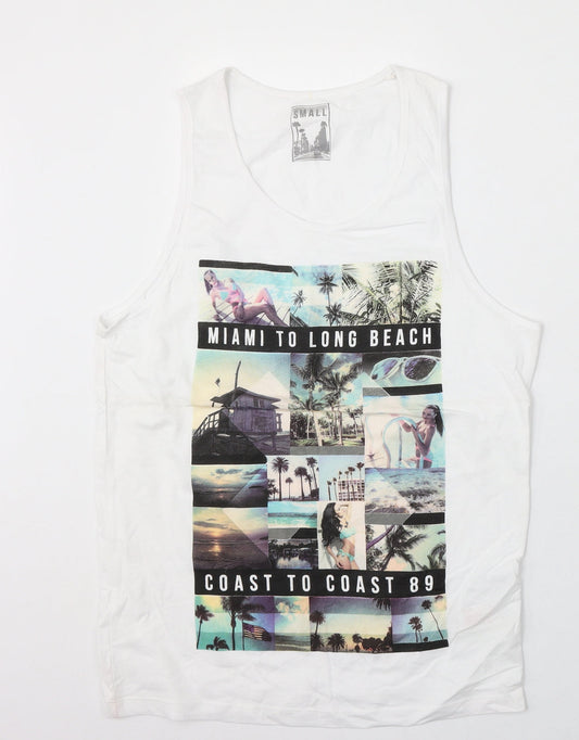 Cedar Wood State Mens White Cotton T-Shirt Size S Round Neck - Miami to Long Beach