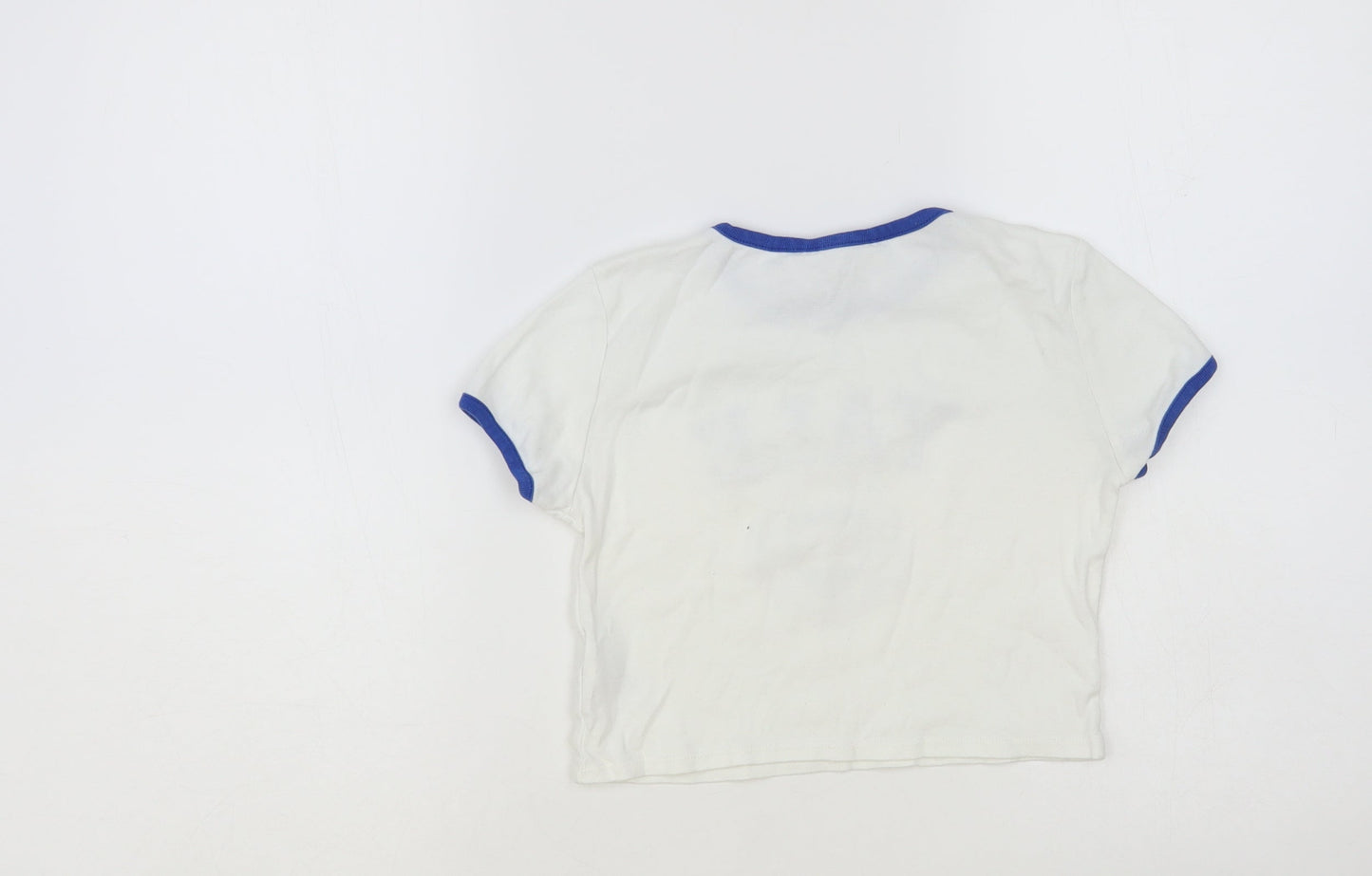 H&M Girls White Cotton Ringer T-Shirt Size 10-11 Years Crew Neck Pullover - Yale
