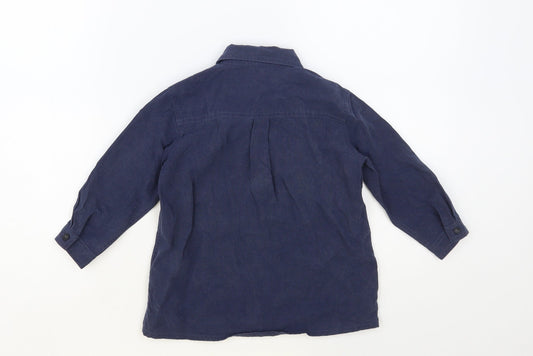 NEXT Boys Blue Lyocell Basic Button-Up Size 2-3 Years Collared Button