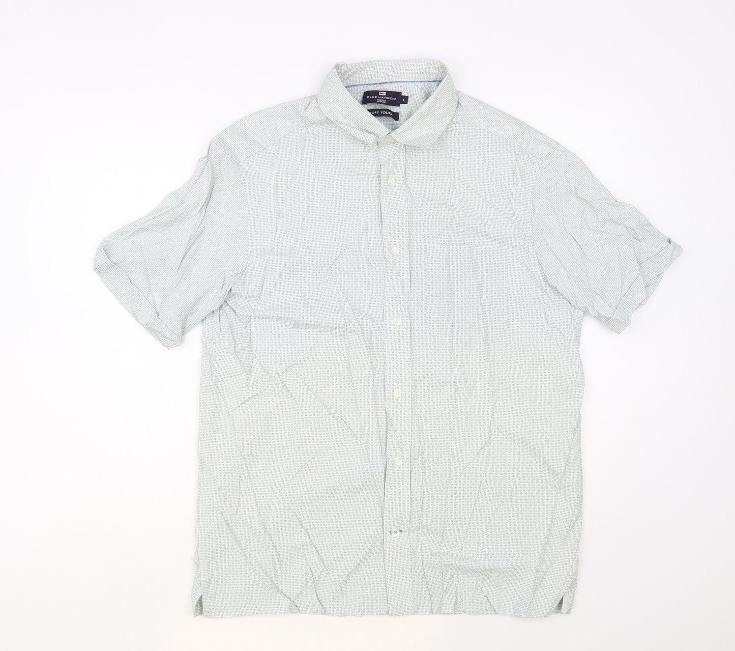 Blue Harbour Mens Green Geometric Modal Button-Up Size L Collared Button