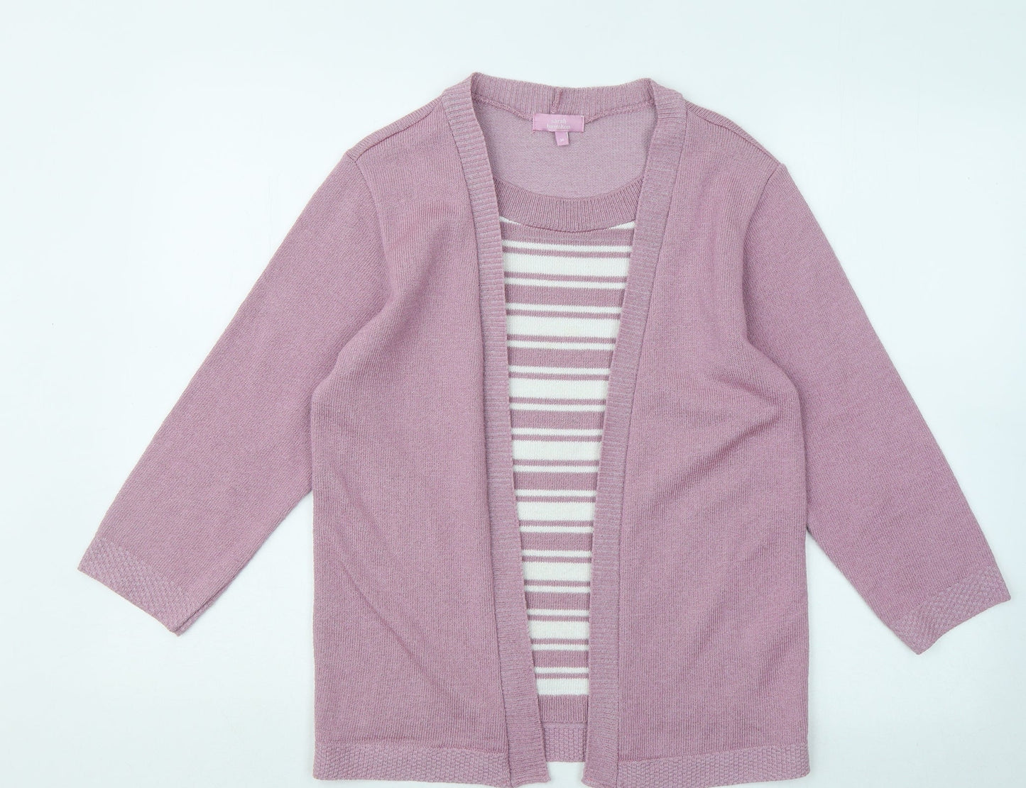 Sarah Hamilton Womens Purple Round Neck Striped Polyester Pullover Jumper Size M