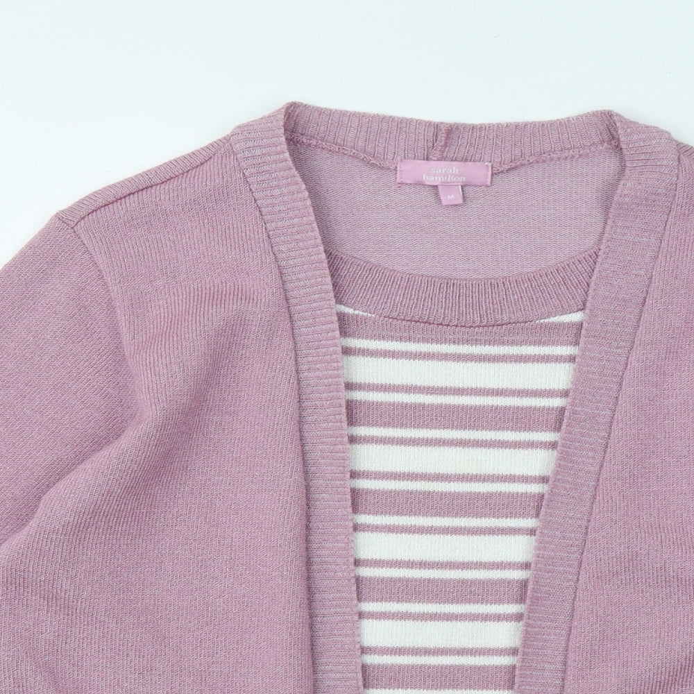 Sarah Hamilton Womens Purple Round Neck Striped Polyester Pullover Jumper Size M