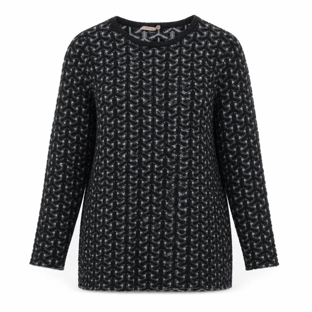 Sweetie Womens Black Round Neck Geometric Cotton Pullover Jumper Size M
