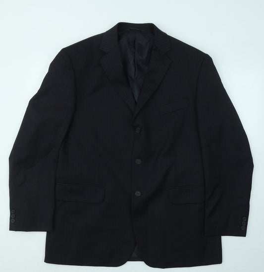 Burton Mens Black Striped Wool Jacket Suit Jacket Size 42