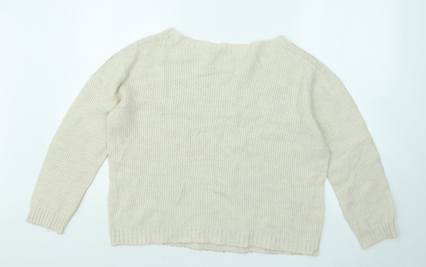 Indi & Cold Womens Beige Round Neck Acrylic Pullover Jumper Size L