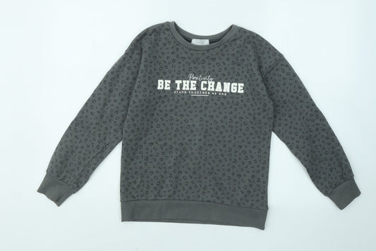 Primark Girls Grey Animal Print Cotton Pullover Sweatshirt Size 9-10 Years Pullover - Be The Change, Leopard Print