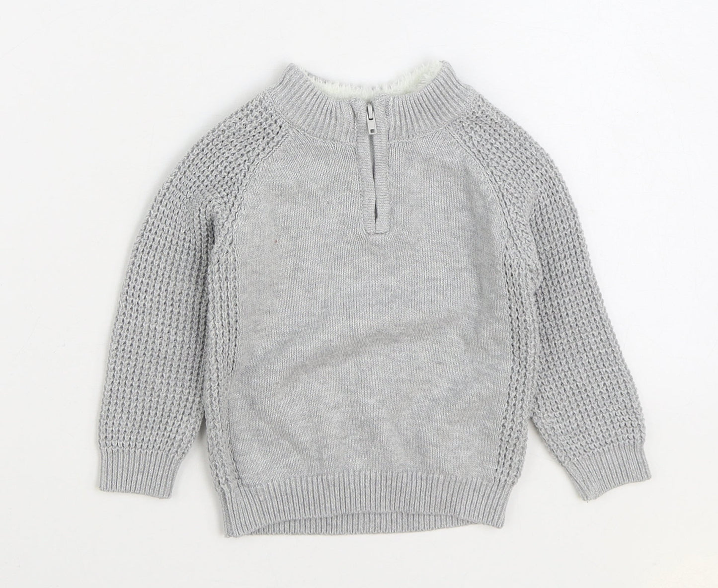 Primark Boys Grey Cotton Pullover Jumper Size 12-18 Months Zip