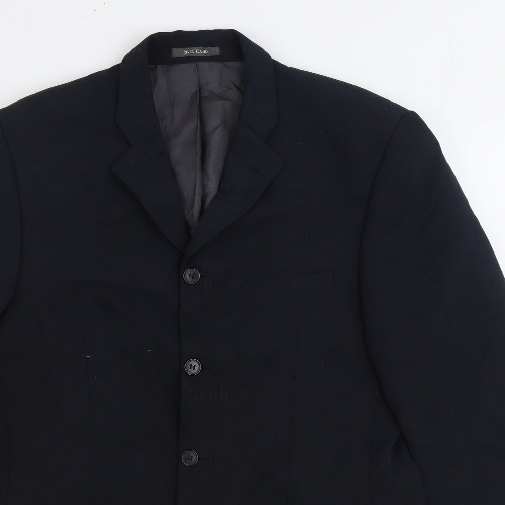 River Island Mens Black Viscose Jacket Suit Jacket Size 40