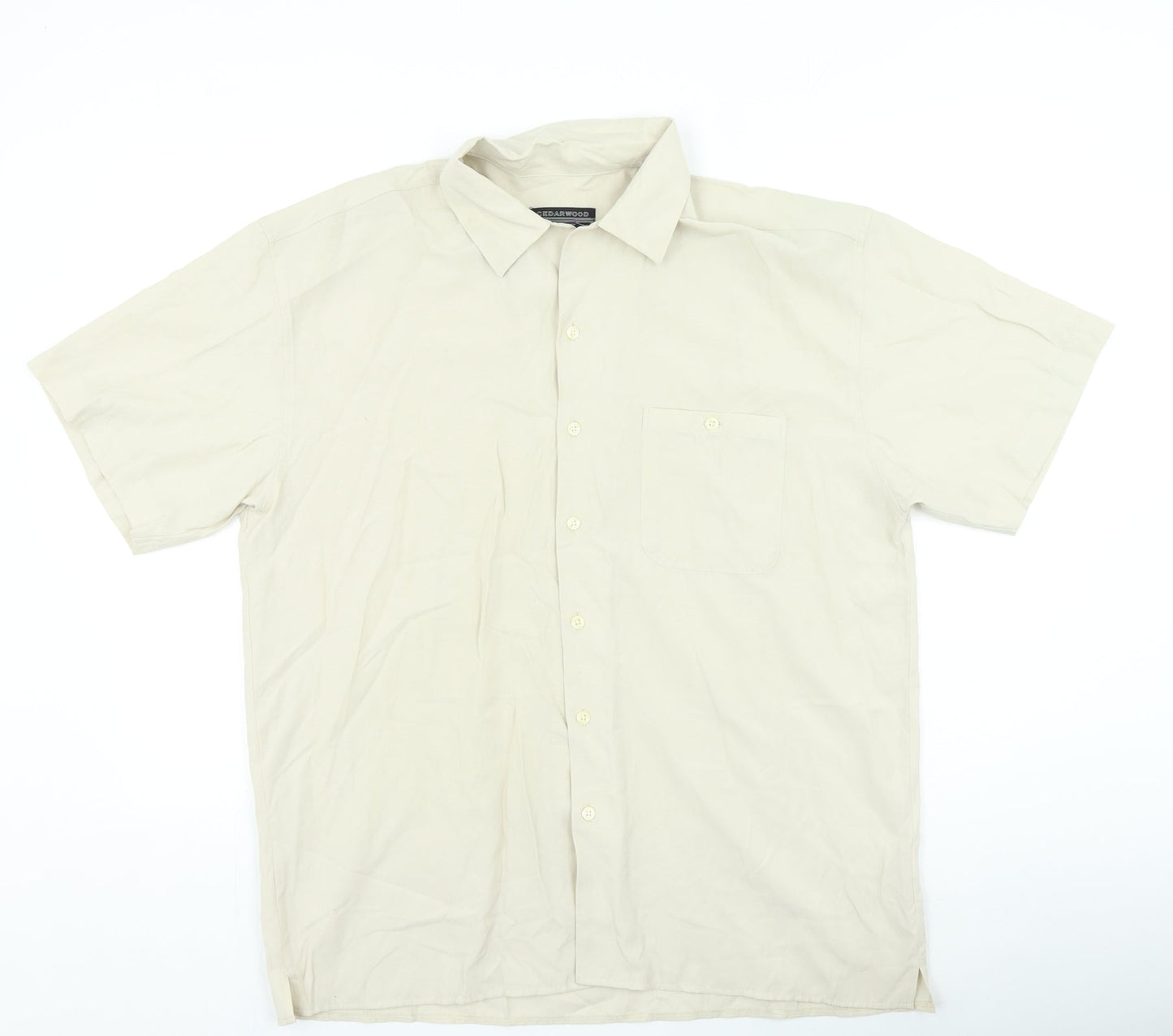 Cedar Wood State Mens Beige Viscose Button-Up Size L Collared Button