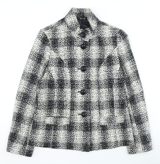 Preworn Womens Black Plaid Jacket Size 10 Button