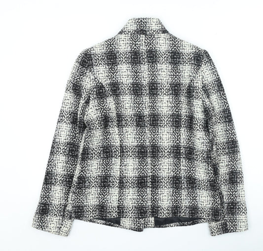 Preworn Womens Black Plaid Jacket Size 10 Button