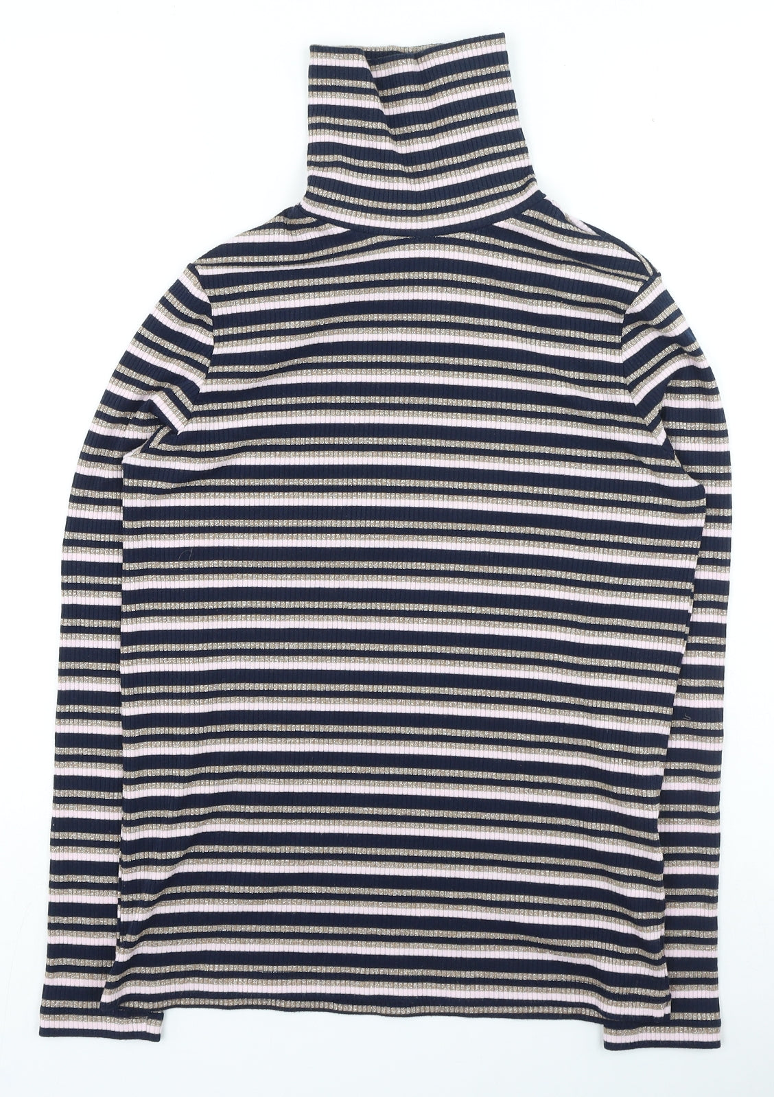 Marks and Spencer Womens Multicoloured High Neck Striped Polyester Pullover Jumper Size 14