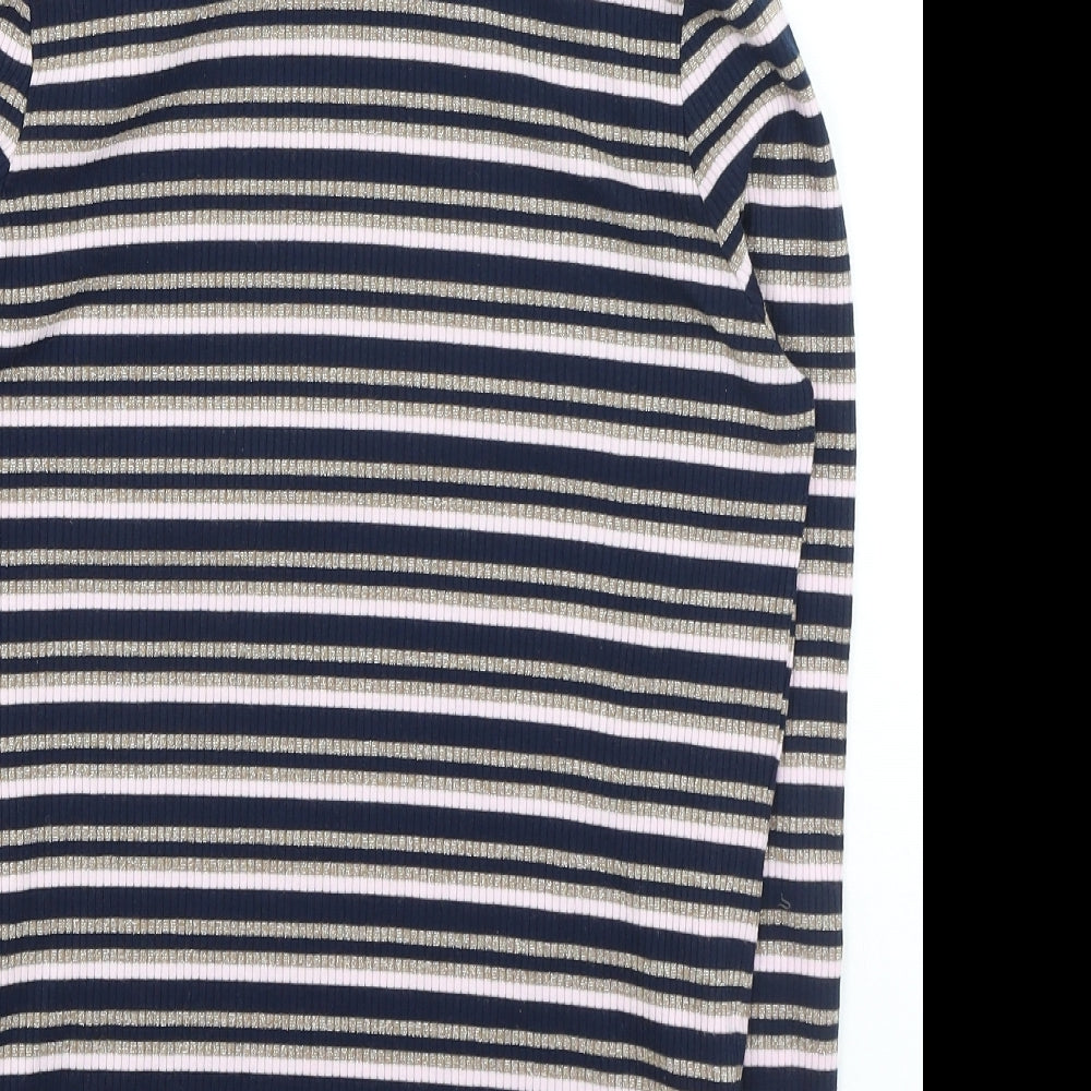 Marks and Spencer Womens Multicoloured High Neck Striped Polyester Pullover Jumper Size 14