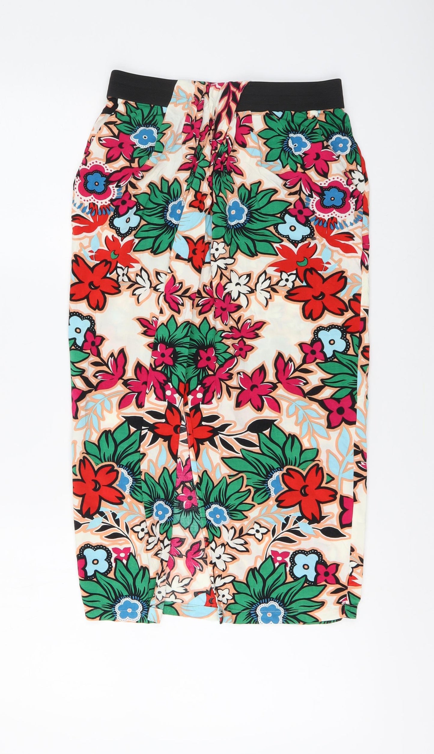 Warehouse Womens Multicoloured Floral Viscose A-Line Skirt Size 8 Button