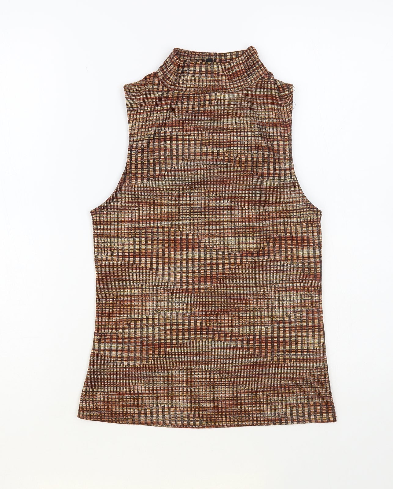 New Look Womens Brown Mock Neck Geometric Polyester Vest Jumper Size 12