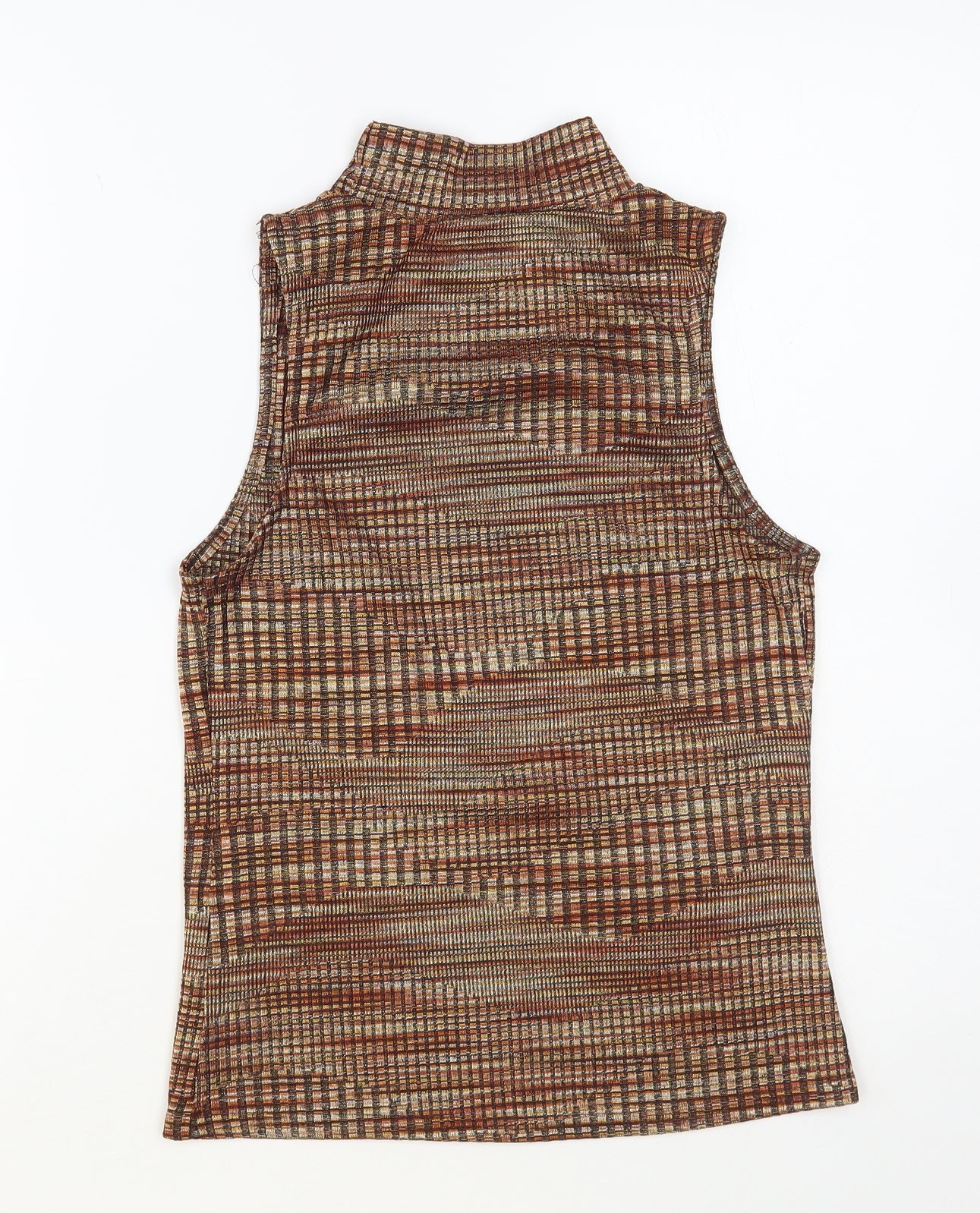 New Look Womens Brown Mock Neck Geometric Polyester Vest Jumper Size 12